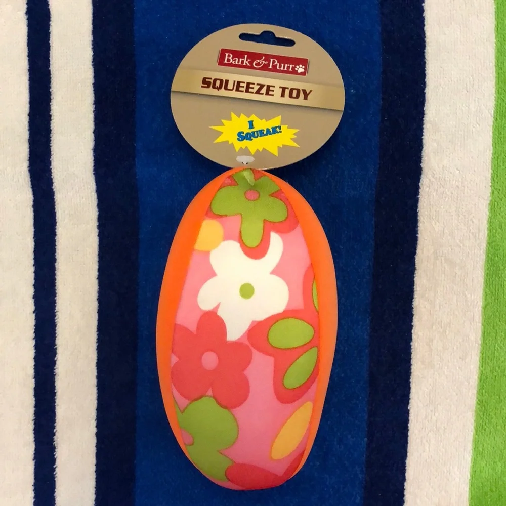 Bark & Purr Squeeze Dog Toy Floral Aloha Print Football Squeaky 7”x 3.5” New NWT